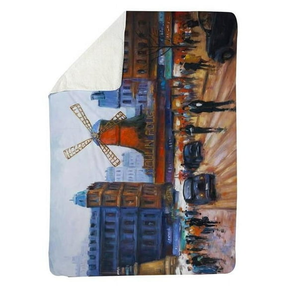 60 x 80 in. Street Scene to Moulin Rouge-Sherpa Fleece Blanket