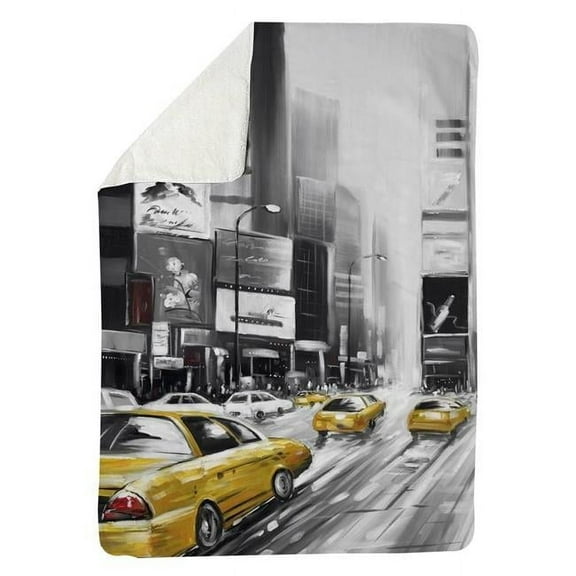 60 x 80 in. Times Square & Yellow Taxis-Sherpa Fleece Blanket
