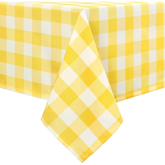 60 x 84 Inch Checkered Tablecloth Rectangle - Waterproof & Wrinkle Resistant Spring Table Cloth for Picnic, Dinner and Party, Washable Polyester Fabric, Yellow and White Gingham Pattern