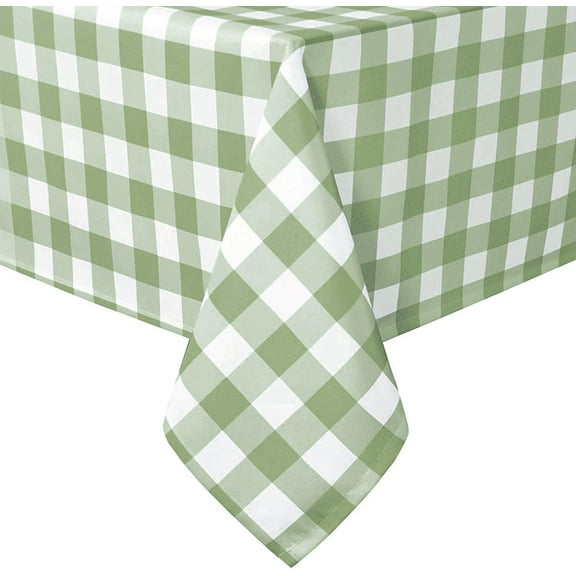 60 x 84 Inch Checkered Tablecloth Rectangle - Wrinkle Resistant and Waterproof Table Cloth for Picnic, Dinner and Party, Washable Polyester Fabric, Sage Green and White Gingham Pattern