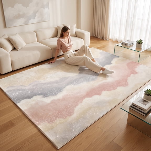 Velvet Area Rug, Rectangular Abstract Cloud Marble Pattern for Living Room and Bedroom, 23.62 x 35.43 Inches, 0.98 Inch Thick