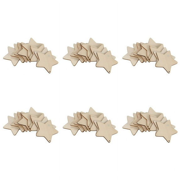 60 x Wooden Star Shapes, Plain Wood Craft Tags with Hole (10cm)