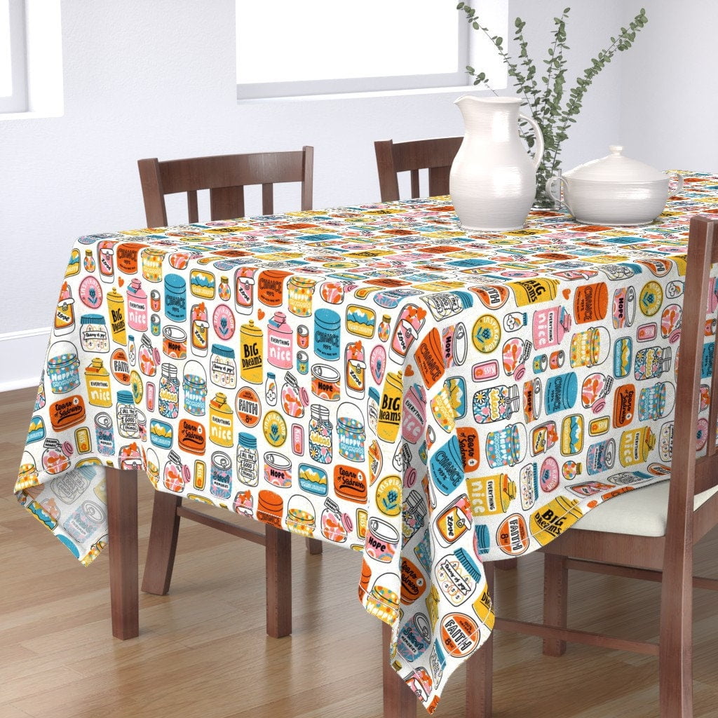60"x108"Inspiration Quotes Tablecloth Vintage Canned Life Aspects