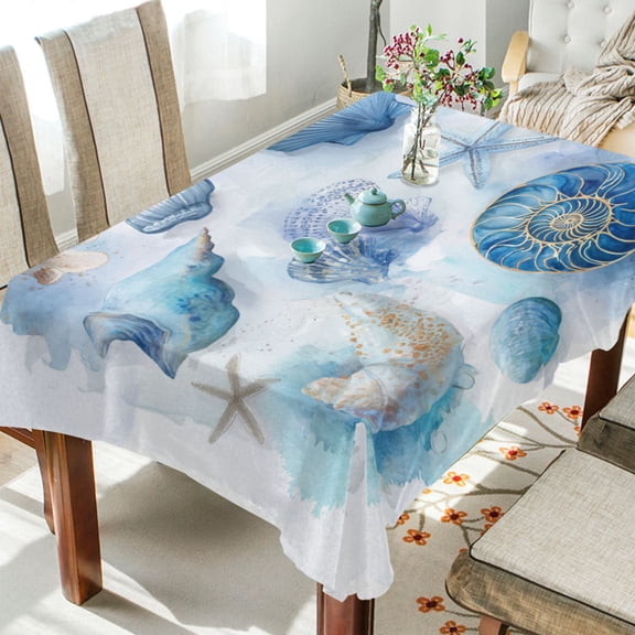 60"x120"Square Washable Wrinkle Resistant Heat Resistant Table Cloth Decorative Table Cover for Kitchen Dining Room, Multiple Sizes Available Coastal Treasures Watercolor Art