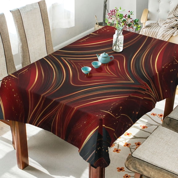 60"x120"Square Washable Wrinkle Resistant Heat Resistant Table Cloth Decorative Table Cover for Kitchen Dining Room, Multiple Sizes Available Crimson Symmetry Gold