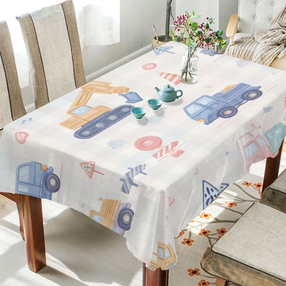 60"x120"Square Washable Wrinkle Resistant Heat Resistant Table Cloth Decorative Table Cover for Kitchen Dining Room, Multiple Sizes Available Cute Construction Vehicles Pattern