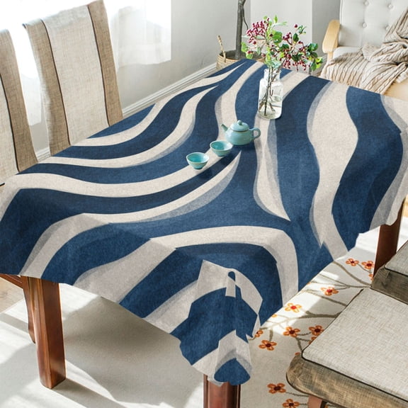 60"x120"Square Washable Wrinkle Resistant Heat Resistant Table Cloth Decorative Table Cover for Kitchen Dining Room, Multiple Sizes Available Dark Blue Zebra Stripes