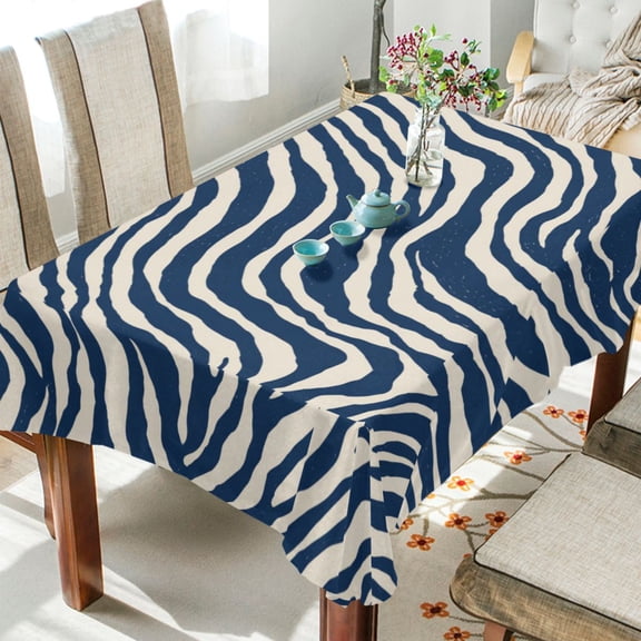 60"x120"Square Washable Wrinkle Resistant Heat Resistant Table Cloth Decorative Table Cover for Kitchen Dining Room, Multiple Sizes Available Digital Blue Zebra Stripes