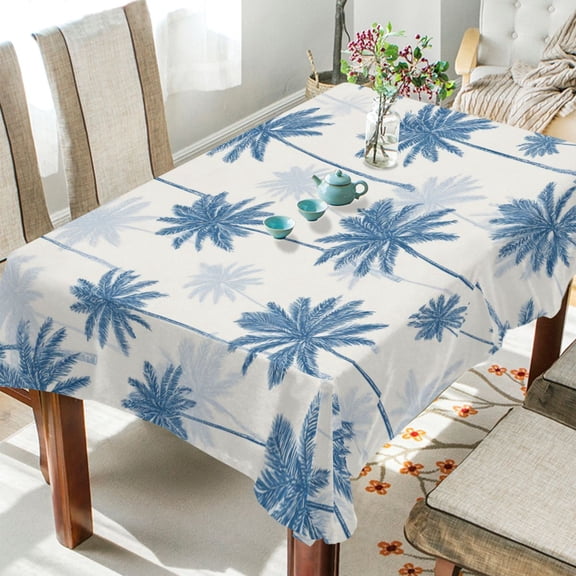 60"x120"Square Washable Wrinkle Resistant Heat Resistant Table Cloth Decorative Table Cover for Kitchen Dining Room, Multiple Sizes Available Indigo Palm Pattern