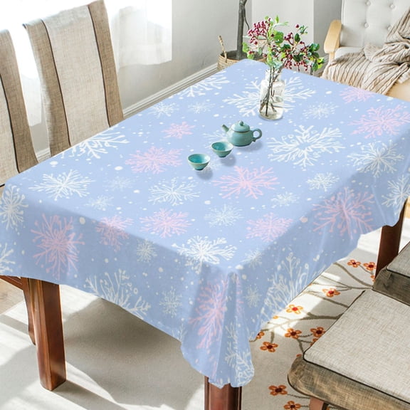 60"x120"Square Washable Wrinkle Resistant Heat Resistant Table Cloth Decorative Table Cover for Kitchen Dining Room, Multiple Sizes Available Pale Blue Snowflakes Pattern