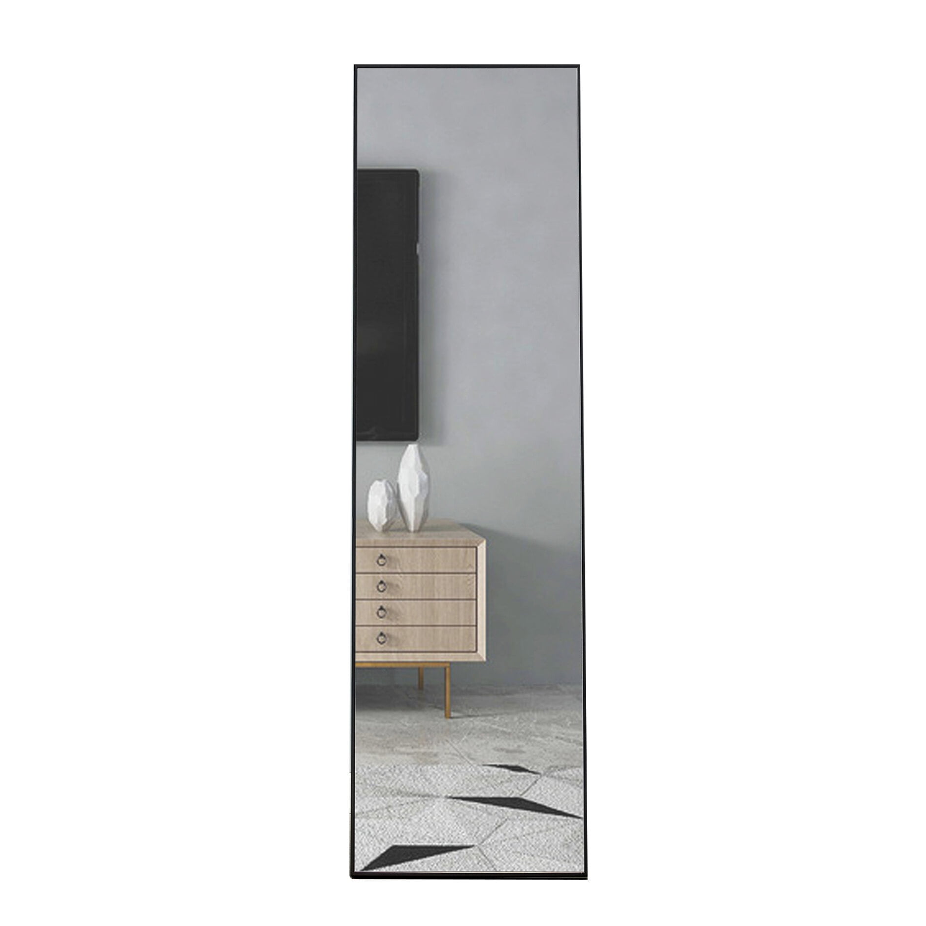 60”x17” Black Full Length Mirror Solid Wood Framed, Sleek Long Full ...