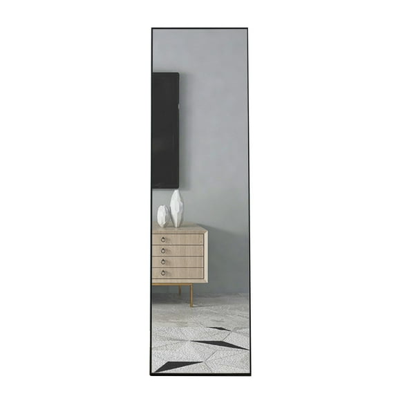 60”x17” Black Full Length Mirror Solid Wood Framed, Sleek Long Full-Body Tall Mirror Wall Mounted or Floor Mounted Large Mirror for Bedroom Bathroom Closet