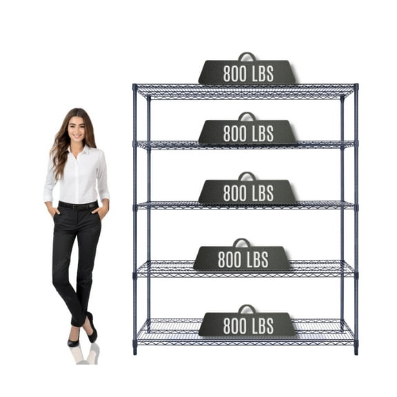 60" x 18" x 72" Prime Heavy Duty Black 5-Tier Wire Shelving NSF 4000 LBS MAX Capacity Storage Rack for Commercial, Hospital, School, Garage, and Kitchen Uses (with Wheels)