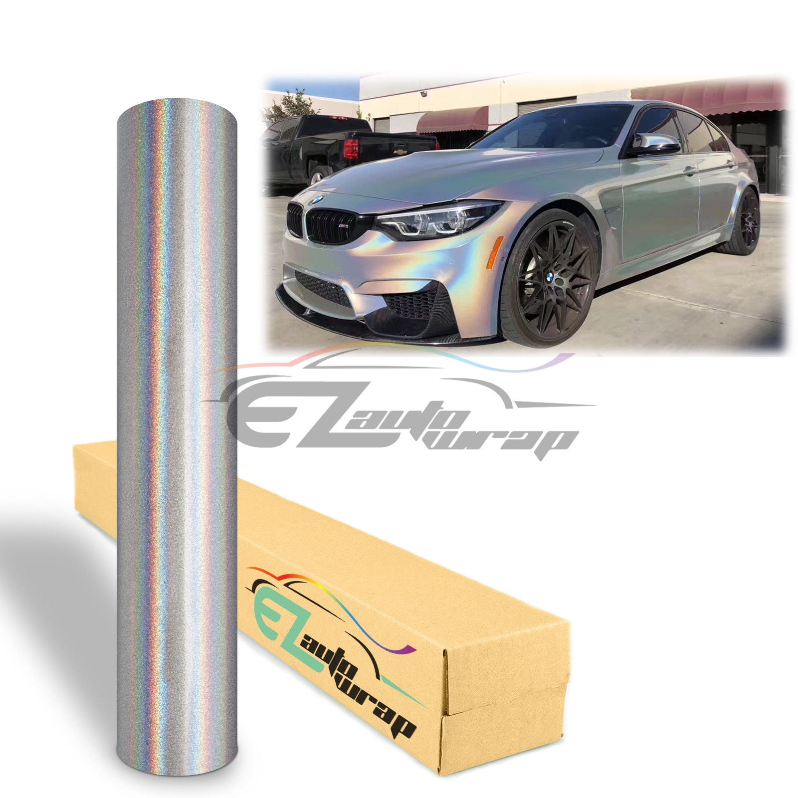 60"x180" Psychedelic Silver Gloss Metallic Rainbow Holographic Vinyl Wrap Sticker