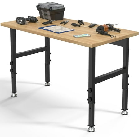 60"x24" Adjustable Height Workbench, Work Table, Heavy-Duty Chipboard Work Table, for Garage, Workshop, Office