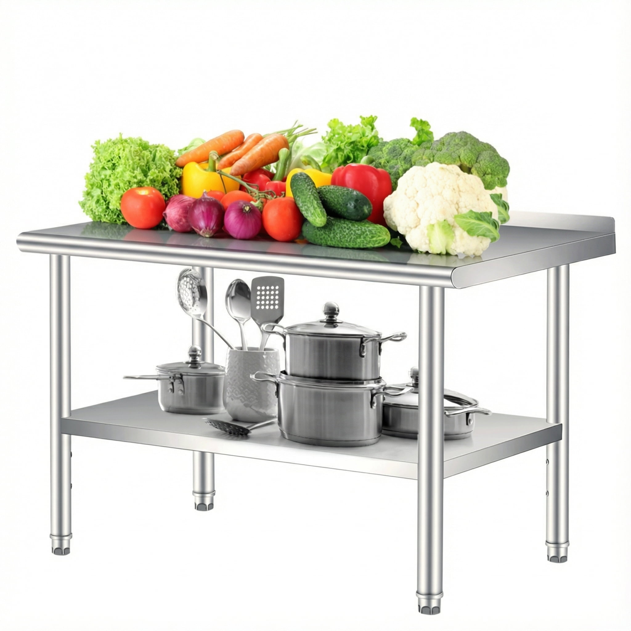 60"x24" Commercial Stainless Steel Prep Table – Heavy-Duty with Backsplash & Adjustable Undershelf