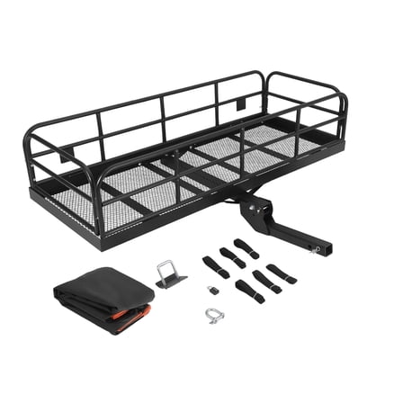 60"x24"x14" Hitch Cargo Carrier,Heavy Duty Foldable Trailer Hitch Cargo Carrier,500 LBs Steel Cargo Rack,Rear Luggage Basket with 2" Receiver,Rust-Resistant for Traveling and Camping
