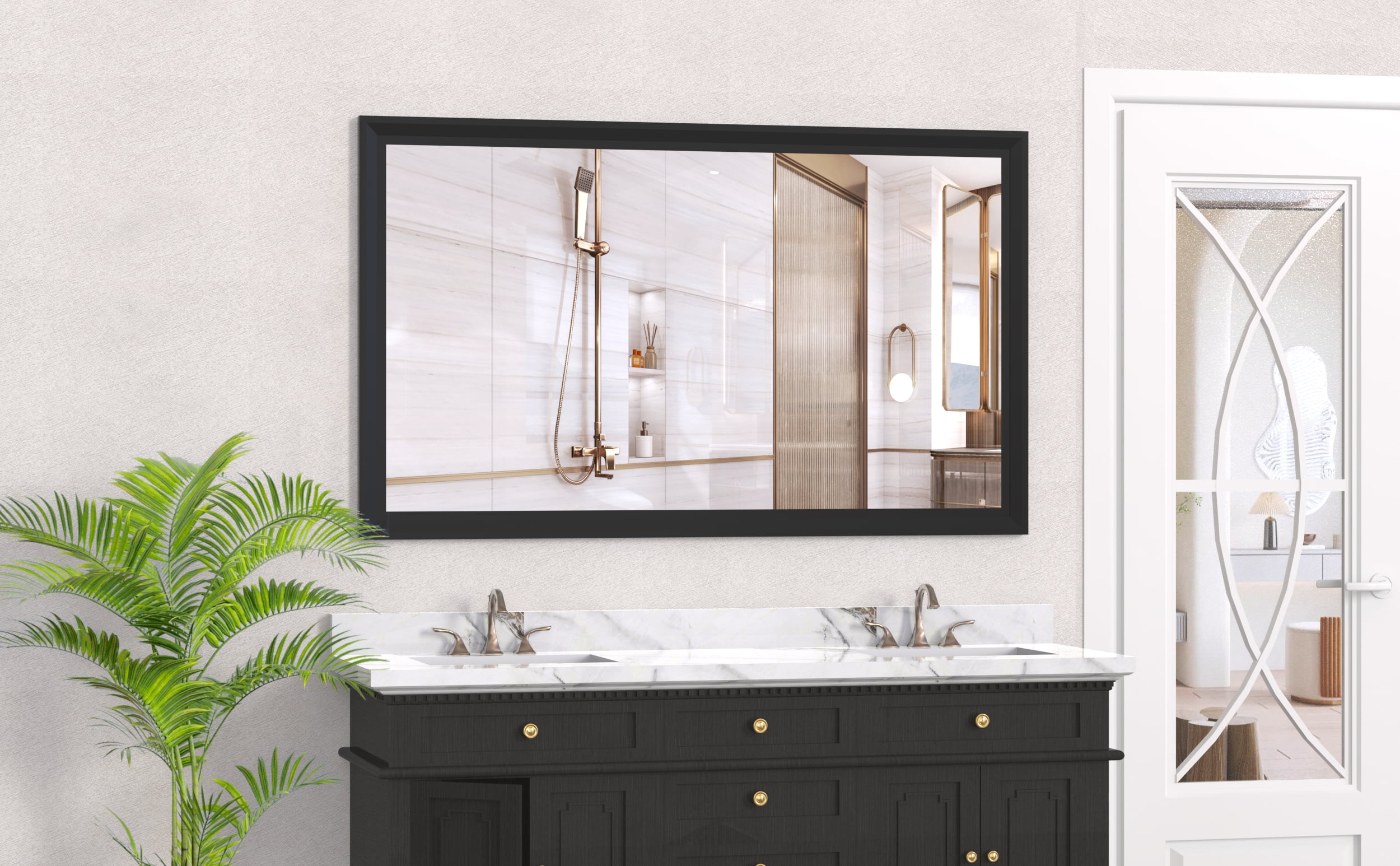 60"x36" Oversized Modern Rectangle Bathroom Mirror with Balck Frame ...