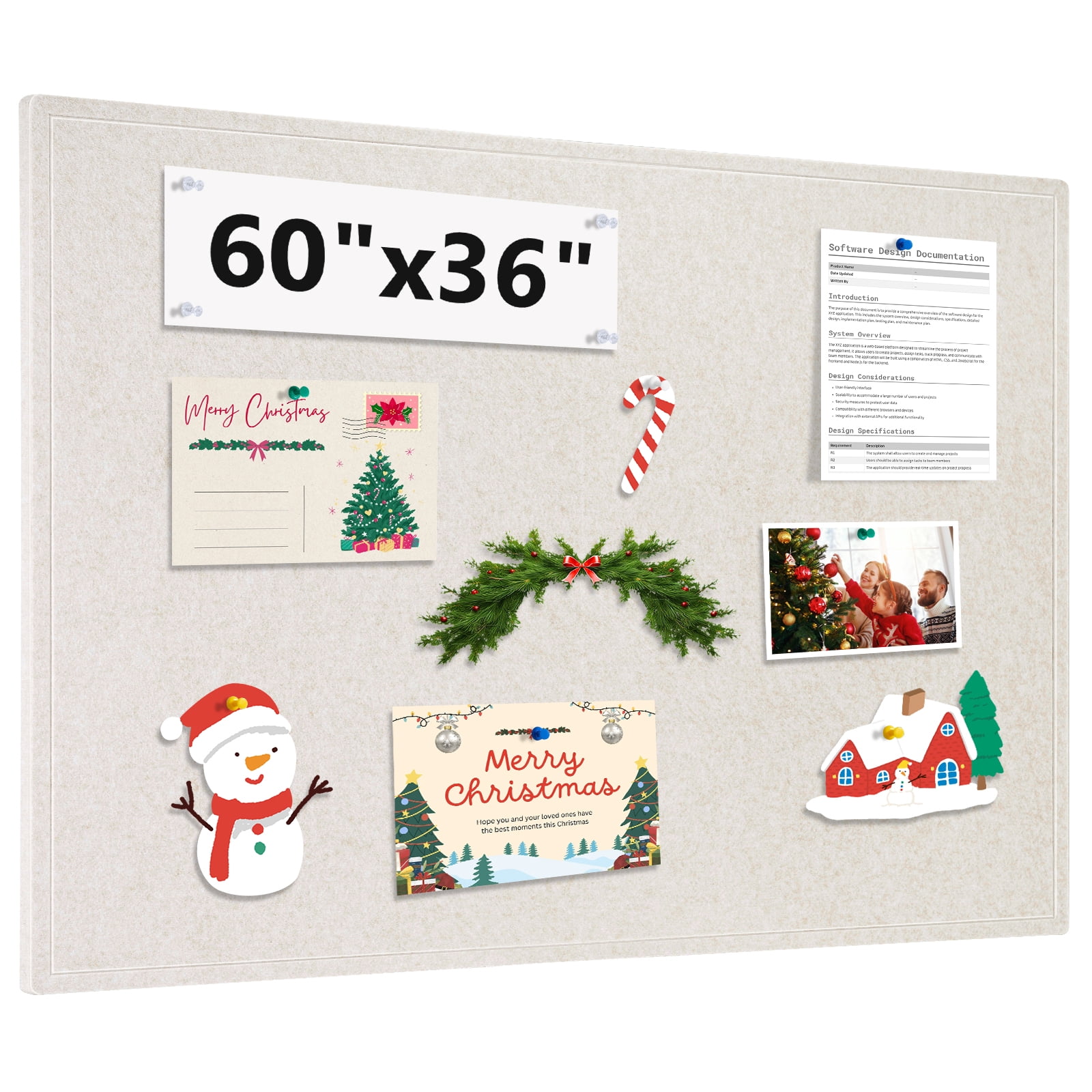 DOLLAR BOSS 60"x36" White Large Bulletin Board Decorative Foldable Felt Pin Board Photo Display Board for Wall Cork Boards DIY Vision Board with Self-Adhesive Tape Home School Office Decor