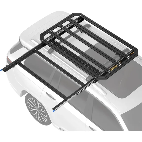 60"x40" Flat Roof Top Rack Dual-Function Roof Platform Cargo Carrier w/ Slidable Solar Panel Bracket
