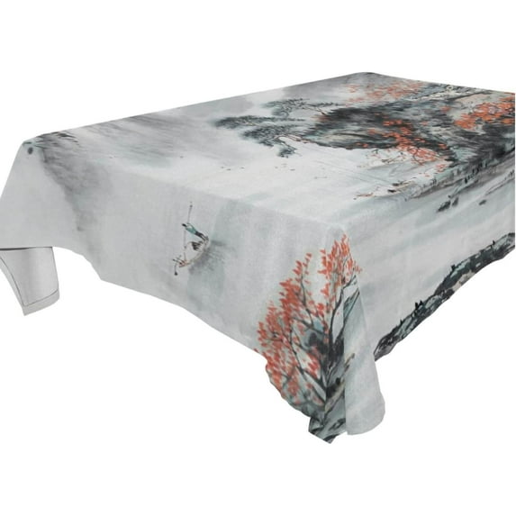 60"x60" Chinese Style Tablecloth, Waterproof Washable Polyester Square Table Cover, Durable Tablecloth for Kitchen Dining Table Party Decor