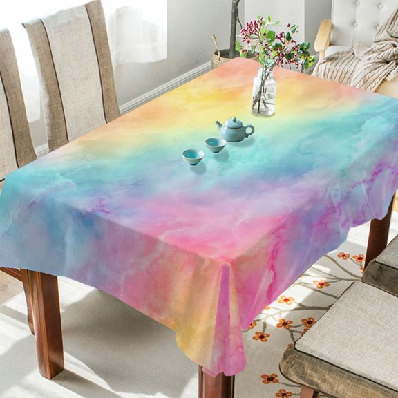 60"x60"Square Washable Wrinkle Resistant Heat Resistant Table Cloth Decorative Table Cover for Kitchen Dining Room, Multiple Sizes Available Pastel Rainbow Tie-dye Pattern