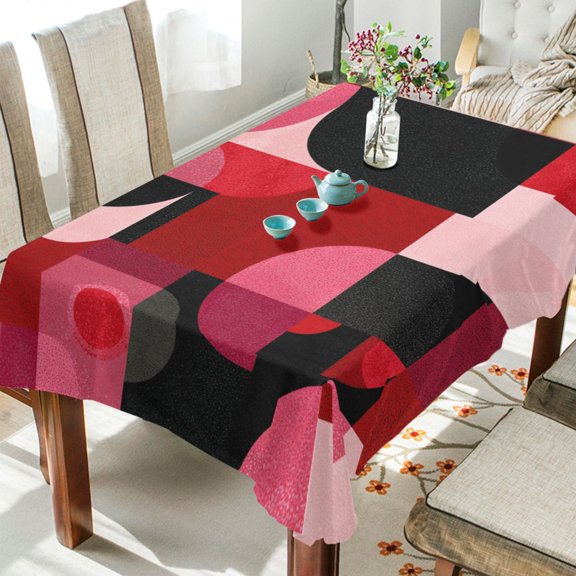 60"x60"Square Washable Wrinkle Resistant Heat Resistant Table Cloth Decorative Table Cover for Kitchen Dining Room, Multiple Sizes Available Red and Black Record Pattern