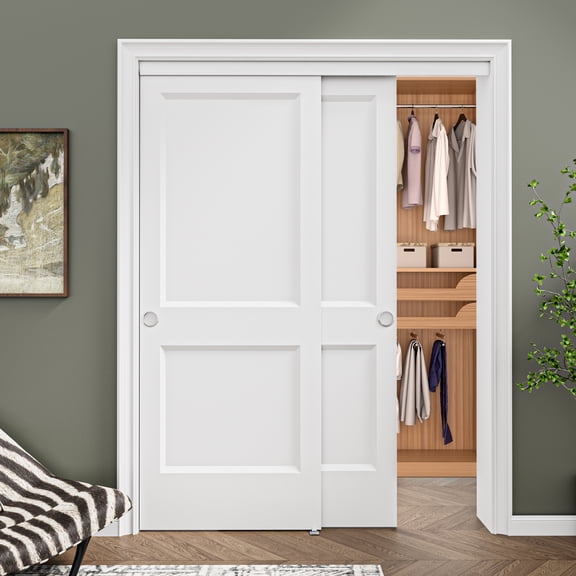 60"x80"(2 Sets of 30") 60" x 80" Height 2 Panel Classic Style Interior Sliding Closet Door Solid Core Hardware kit Handles Including