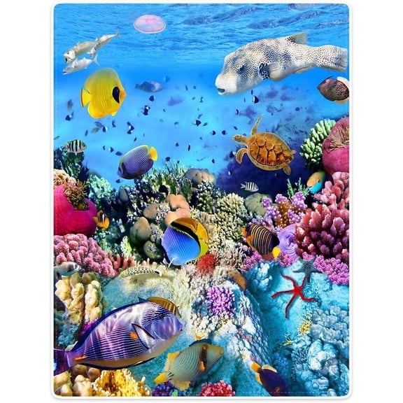 60"x80" Blanket Comfort Warmth Soft Plush Throw for Couch Bright Tropical Fish