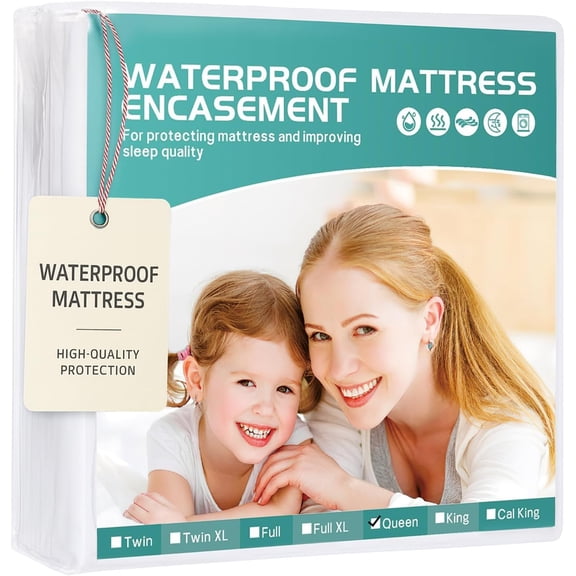 60"x80" Queen Mattress Protector(6-10 in. Deep) Waterproof Coer Zippered Soft Breathable Skin-Safe Encasement for Bed Sheets