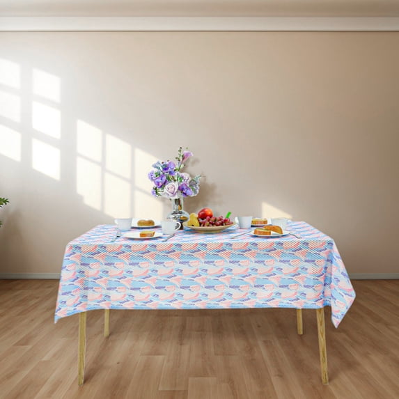 60"x84" Dark Green & Pink Stain-Resistant Polyester Tablecloth - Washable, Elegant Design for Weddings, Parties & Valentine's Day Decor