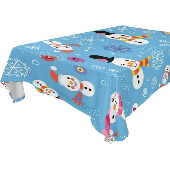 60"x90" Christmas Snowman Tablecloth, Waterproof Washable Polyester Square Table Cover Durable Tablecloth for Kitchen Dining Table Party Decor