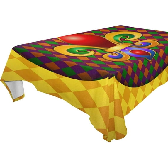 60"x90" Mardi Gras Tablecloth, Waterproof Washable Polyester Square Table Cover Durable Tablecloth for Kitchen Dining Table Party Decor