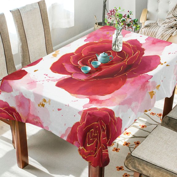 60"x90"Square Washable Wrinkle Resistant Heat Resistant Table Cloth Decorative Table Cover for Kitchen Dining Room, Multiple Sizes Available Digital Art Red Roses Pattern