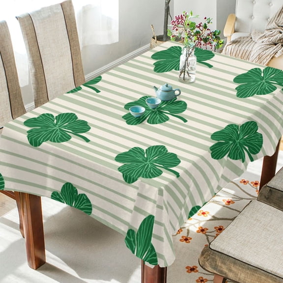60"x90"Square Washable Wrinkle Resistant Heat Resistant Table Cloth Decorative Table Cover for Kitchen Dining Room, Multiple Sizes Available Lucky Four-leaf Stripes