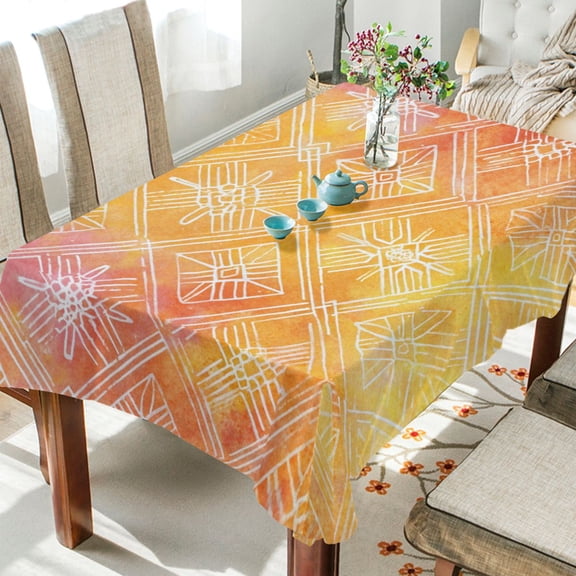 60"x90"Square Washable Wrinkle Resistant Heat Resistant Table Cloth Decorative Table Cover for Kitchen Dining Room, Multiple Sizes Available Orange Watercolor Batik Print