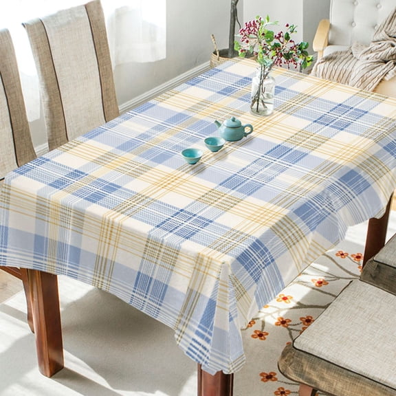 60"x90"Square Washable Wrinkle Resistant Heat Resistant Table Cloth Decorative Table Cover for Kitchen Dining Room, Multiple Sizes Available Pale Blue-and-yellow Tartan