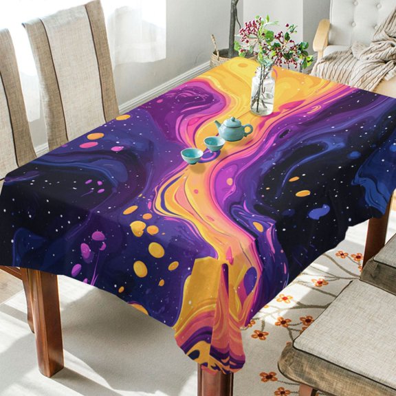 60"x90"Square Washable Wrinkle Resistant Heat Resistant Table Cloth Decorative Table Cover for Kitchen Dining Room, Multiple Sizes Available Psychedelic Colors Pattern