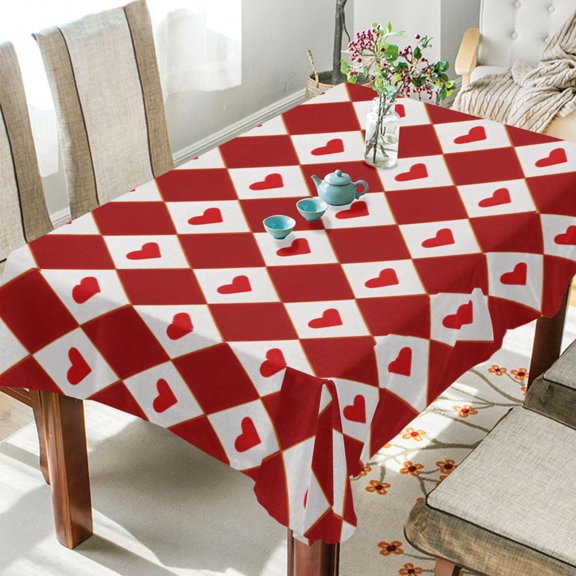 60"x90"Square Washable Wrinkle Resistant Heat Resistant Table Cloth Decorative Table Cover for Kitchen Dining Room, Multiple Sizes Available Red Hearts and Diamonds