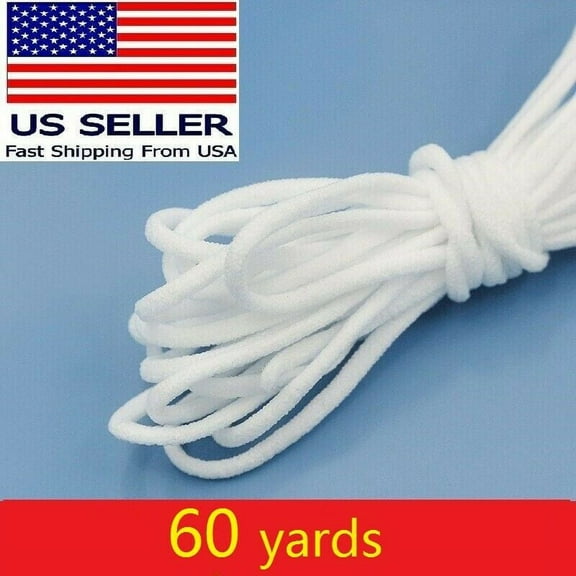 60 yards 3mm 1/8 Inch Round Elastic White Band Rope Cord String Ear Hanging Tape Sewing Crafting For DIY Face Masks