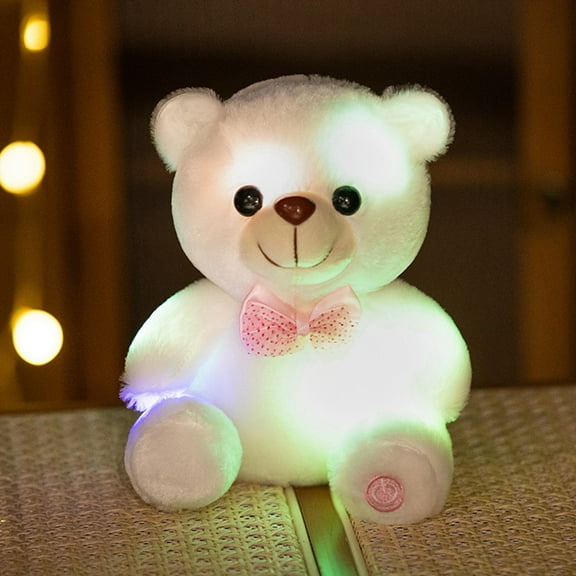 zdtodz Lovely Bears Stuffed Animals, Colorful Changing Glowing Color Bear Figurine with Ribbon Light Bow Tie, Bear Doll for Boy and Girl Birthday Gift