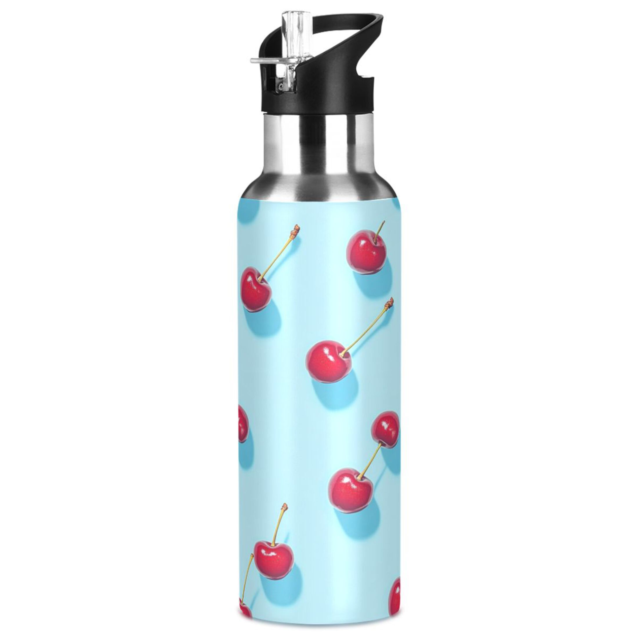 600/1000ML Stainless Steel Sport Water Bottle with Straw Lid Leak Proof ...