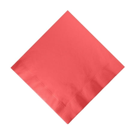 600 - (12 Pks of 50) 2 Ply Plain Solid Colors Beverage Cocktail Napkins Paper - Coral