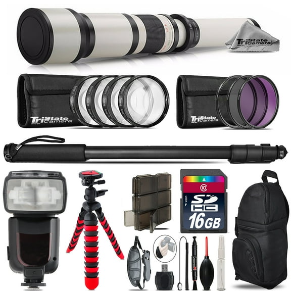 600-1300mm Telephoto Lens Nikon D3300 D3400 + Professional Flash & More + 16GB (International Version)