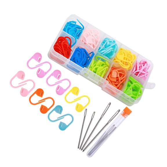 600/1500Pcs Stitching Markers with 20/75Pcs Large Eye Sewing Needle, Colorful Crochet Locking Markers Yarn Needle Set