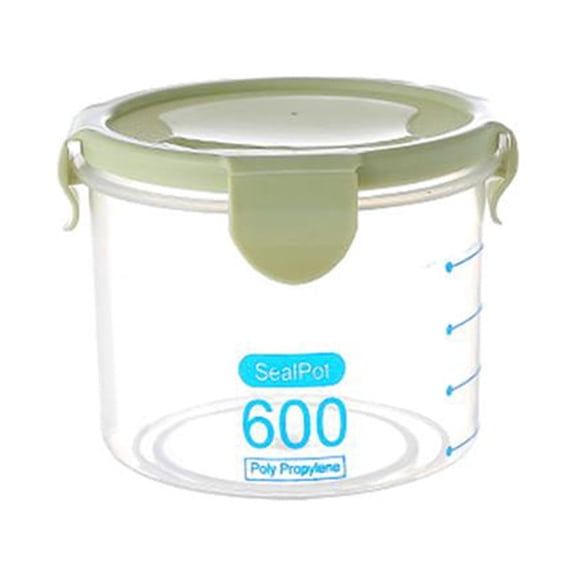 600/800/1000ml Plastic Transparent Sealed Containers Kitchen Food Cereal Beans Nuts Storage Box for Daily Use in The Home [600ML-GREEN]