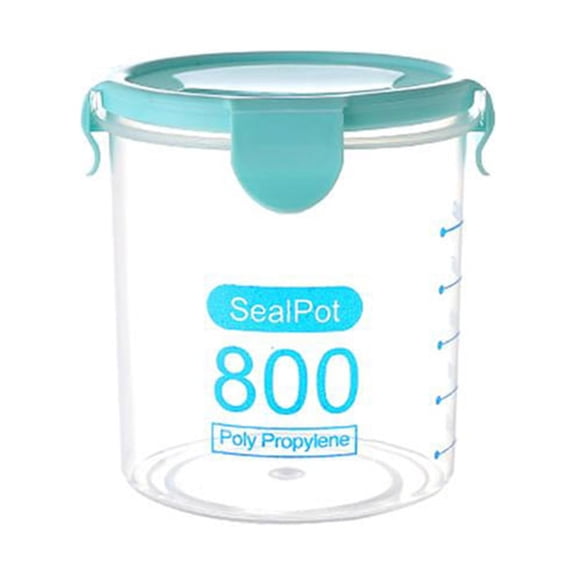 600/800/1000ml Plastic Transparent Sealed Containers Kitchen Food Cereal Beans Nuts Storage Box for Daily Use in The Home [800ML-BLUE]