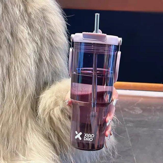 600/900ml Sport Water Bottle With Straw Handle Cute Plastic Large Cup