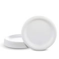 thumbnail image 1 of [600 COUNT] White Heavy Duty Disposable Paper Plates 9-Inch by EcoQuality - Perfect for Parties, BBQ, Catering, Office, Event's, Pizza, Restaurants, Recyclable, Compostable, Coated and Microwave Safe, 1 of 3