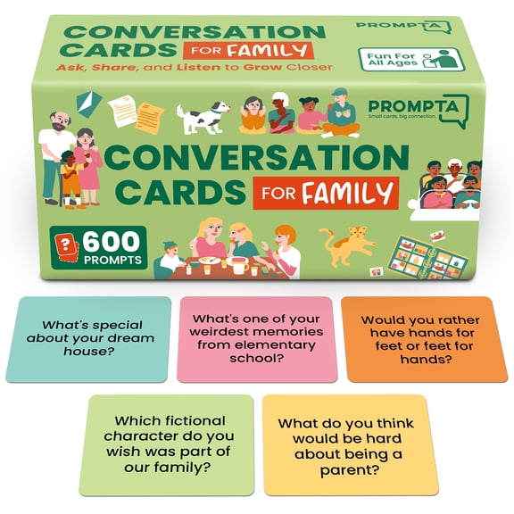 600 Conversation Cards for Families Fun Conversation Starters Card Game for Adults and Families Road Trip Must Have Travel Game to Get to Know Your Family - Kids Dinner Time